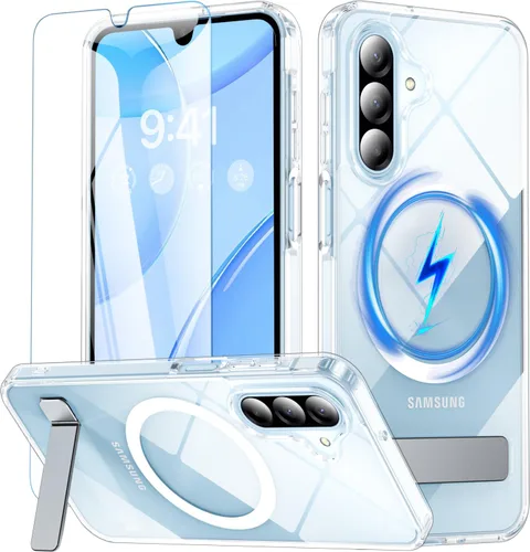 Vista 31 de OWKEY Funda magnética para Samsung Galaxy A15 5G con protector de pantalla y soporte, funda magnética para protección de grado militar Magsafe a