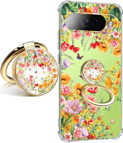 Vista 31 de Funda para Google Pixel 9A 5G, diseño de flores, delgada, anticaídas, a prueba de golpes, suave, a prueba de golpes, transparente, funda protectora