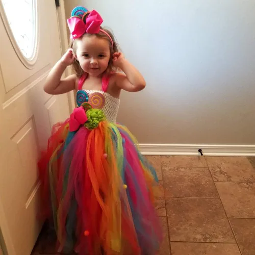 Vista 2 de DosTutu Vestido de caramelo arcoíris para niñas con diadema, cumpleaños, carnaval, fiesta, talla 1-12 años