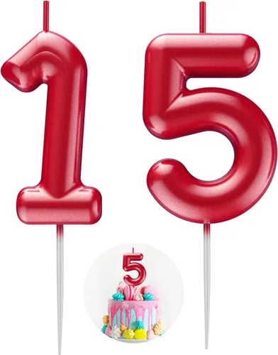 Vista 121 de Vela Azul Número 15 de Cumpleaños Velas 3D de Número para Pastel de Cumpleaños Decoración de Fiesta de Cumpleaños Suministros para Boda