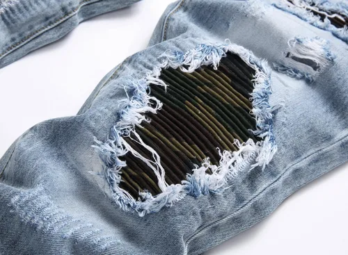 Vista 4 de OIIIO Pantalón vaquero de pierna recta rasgados para hombre
