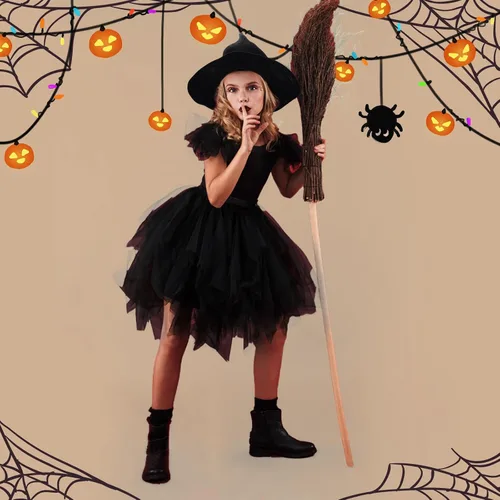 Vista 7 de Ibeauti Disfraz de bruja de Halloween para mujeres y niñas, disfraz gótico de bruja, falda tutú, falda de tutú, calcetines altos hasta la rodilla