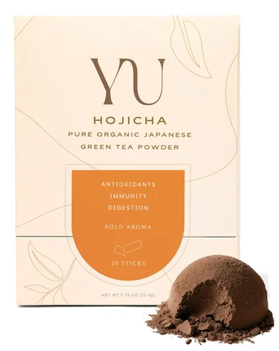 Vista 10 de Yu Tea - Té verde orgánico de Hojicha en polvo, 75 porciones, rico en antioxidantes y EGCG, té verde tostado japonés puro, alternativa baja