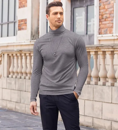 Vista 2 de COOFANDY Men's Casual Slim Fit Turtleneck T Shirts Lightweight Basic Cotton Pullovers
