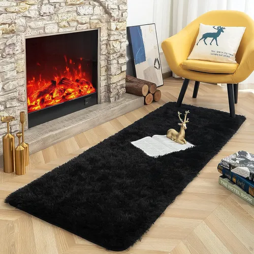 Vista 6 de ISEAU Alfombra de pasillo cómoda y esponjosa para dormitorio, de felpa con base de goma antideslizante, para dormitorio de bebé, al lado de la cama