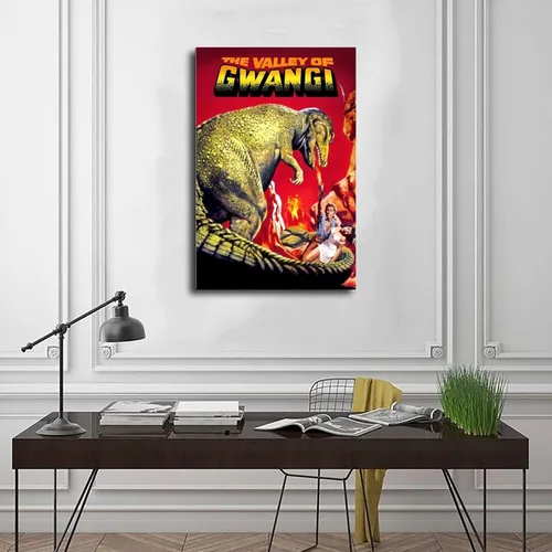 Vista 3 de SHUBIAO Póster de la película The Valley of Gwangi de los años 90, arte retro, 1 póster en lienzo para decoración de dormitorio, paisaje, oficina