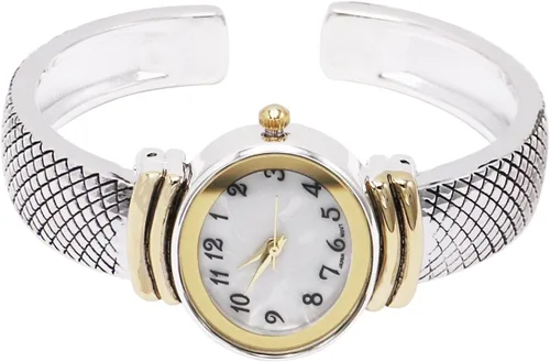 Vista 2 de Rosemarie Collections Elegante pulsera de reloj con forma ovalada de madreperla y pulsera con textura (plata/oro)