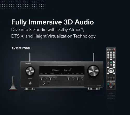 Vista 4 de Denon AVR-X1700H Receptor AV de 7.2 canales - 80W/canal, video HDMI 8K avanzado con eARC, Dolby Atmos, DTS:X, HEOS integrado, control de voz