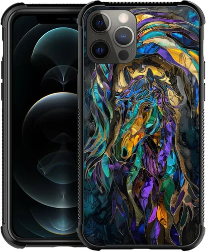 Vista 22 de ZHEGAILIAN Funda compatible con iPhone 12 Mini, fundas de cristal de color caballo de baile, parte trasera de vidrio templado+funda protectora