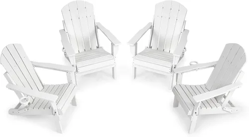 Vista 13 de Silla Adirondack plegable de HDPE, silla de patio al aire libre con soporte para tazas, silla de césped de grano de madera resistente a