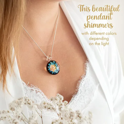Vista 2 de TomlitArt - Colgante de flor de cristal hecho a mano, collar de joyería de arte, regalo único para mujeres y niñas, cadena de color plateado
