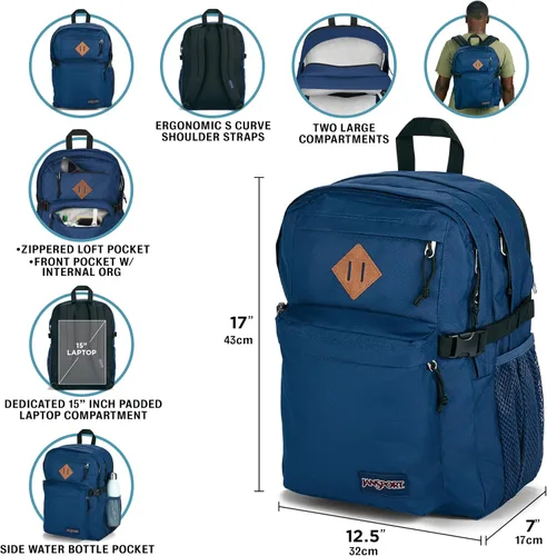 Vista 7 de JanSport Mochila Campus Principal - Mochila para viajes o trabajo con funda para laptop de 15 pulgadas y bolsillos dobles para botellas de agua