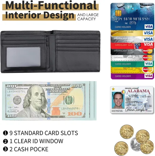 Vista 11 de Swallowmall AirTag Billetera para hombre con bloqueo RFID, de piel auténtica, plegable, para AirTag con 1 ventana de identificación, 13 tarjeteros