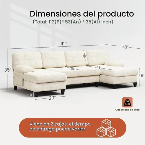 Vista 2 de KKL U-Shaped Sectional Couch for Living Room