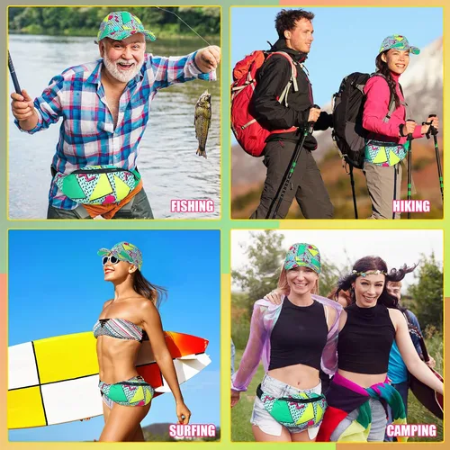 Vista 7 de Riñonera de 2 piezas de los años 80 y 90 para mujeres y hombres, traje de los años 90, sombrero de cintura ajustable, bolsa retro para hombre