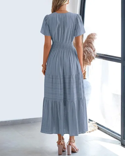 Vista 3 de BTFBM - Vestido largo casual de verano 2026 para mujer, vestido ligero de Gris azulado