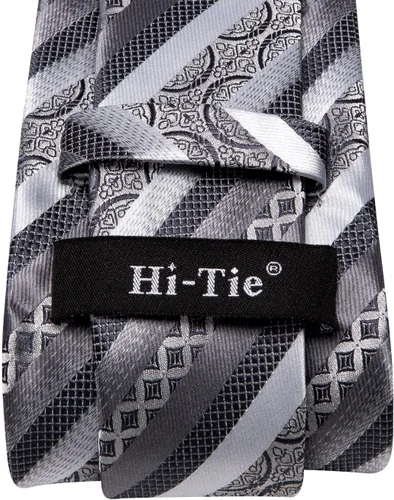 Vista 115 de Hi-Tie Corbatas de seda para hombre, diseño de cachemira a rayas, con bolsillo, gemelos cuadrados, conjunto formal de negocios