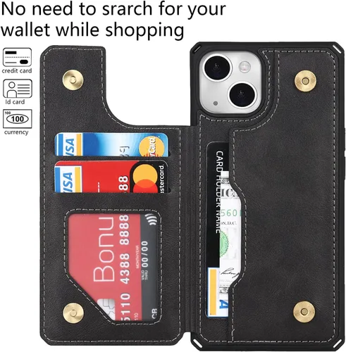 Vista 3 de Cavor para iPhone 14 Plus Funda tipo cartera con tarjetero, Funda tipo cartera para iPhone 14 Plus para mujeres, Doble cierre magnético a prueba