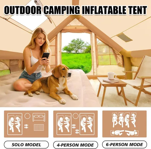 Vista 2 de SENLEETO Tiendas inflables para acampar, gran tienda de camping inflable con bomba manual, tiendas inflables fáciles de montar para 4-6 personas