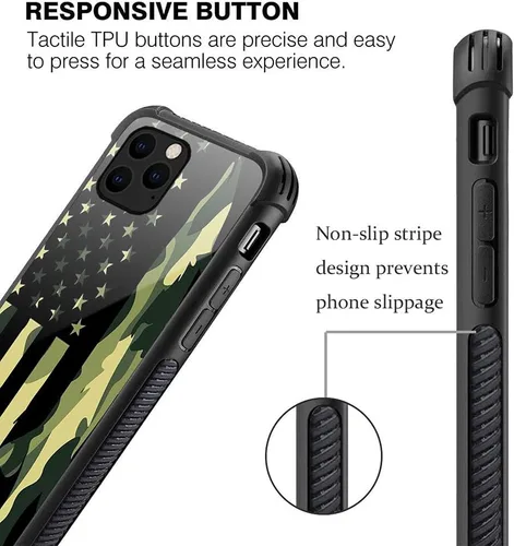 Vista 3 de DJSOK Funda para iPhone 11 Pro Max, diseño de patrón de lujo, a prueba de golpes, funda resistente para hombre y mujer, bandera de camuflaje clásica