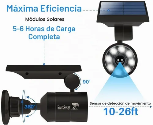 Vista 4 de Luz solar LED con sensor de movimiento de 1400 lúmenes de 5W (equivalente a 110W)DrawGreen luces solares para exterior, inalámbricas, luces