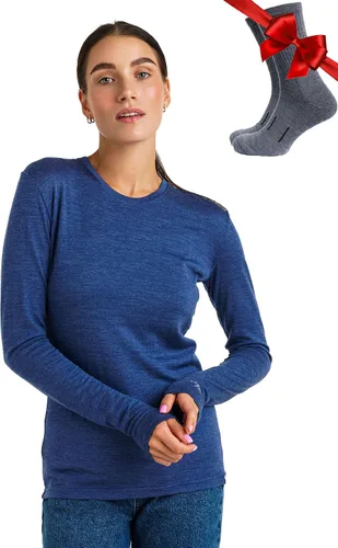 Vista 10 de 100% lana merino capa base mujer - camisa térmica de manga larga con 165 gris carbón