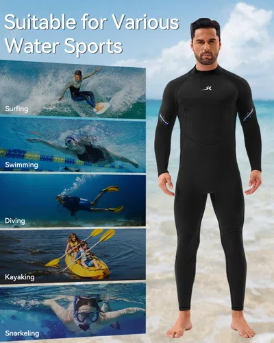 Vista 5 de Traje de neopreno para hombre, traje de buceo de 3 mm con cremallera trasera completa para natación Diving Suits Keep Warm in Cold Water for Water