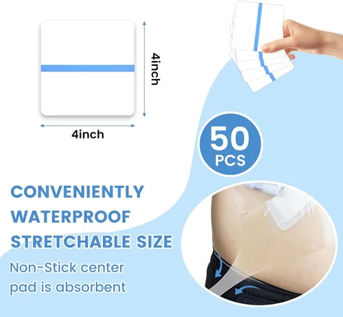 Vista 6 de Protector de ducha impermeable para catéter de diálisis y puertos de quimioterapia Cubierta adhesiva transparente de 4 x 4 pulgadas Paquete