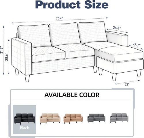 Vista 2 de SUNLEI Sofá seccional modular de 187 cm, cómodo sofá tipo nube con otomano móvil, sofá modular en forma de L de asiento profundo, sofás seccionales