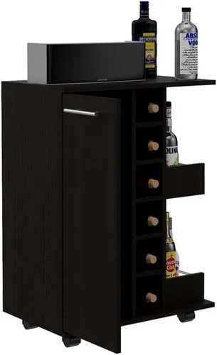 Vista 10 de TUHOME Carrito de barra de madera de ingeniería en negro