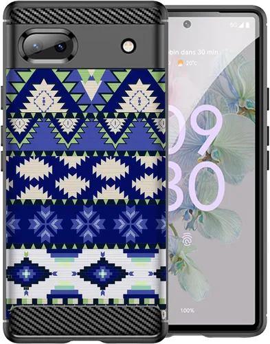 Vista 6 de CasesOnDeck Case Compatible with [Google Pixel 6A (2022) / Pixel 6A Case] Soft TPU Bumper Cover Carbon Fiber Texture Flexible (Blue Western)