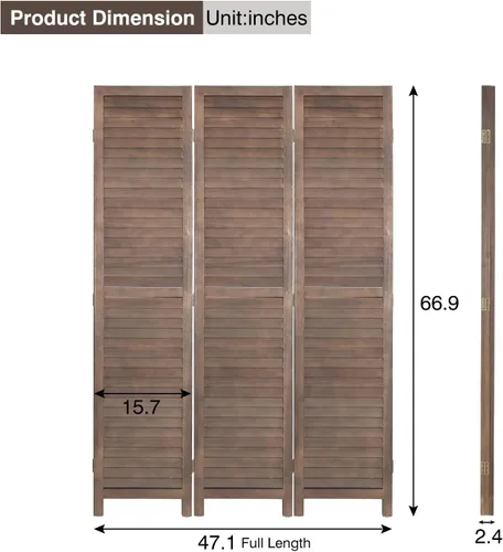Vista 7 de Divisor de habitación de madera de 3 paneles de 4.3 pies de alto, divisor de pared de privacidad de 67.7 x 16.9 pulgadas, cada panel plegable