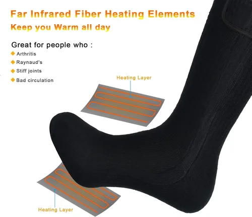 Vista 9 de SNOW DEER - Calcetines térmicos eléctricos recargables mejorados, 7.4 V, batería de 2200 mAh para clima frío para hombres y mujeres, calcetines