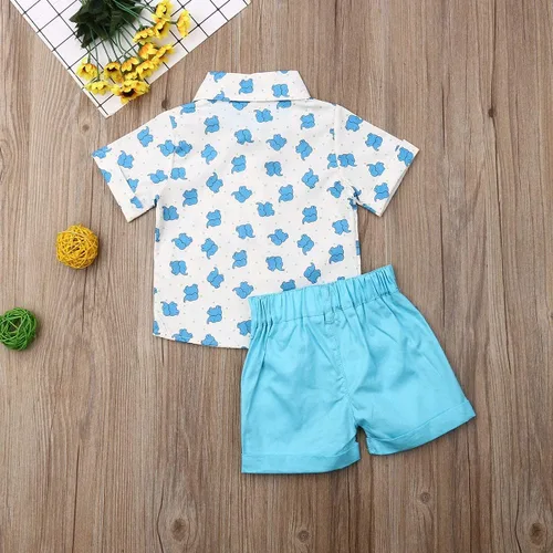Vista 76 de Conjunto de camisa de manga corta con botones y pantalones cortos casuales con diseño de flamingo, para bebés y niños de 1 a 6 años, atuendos