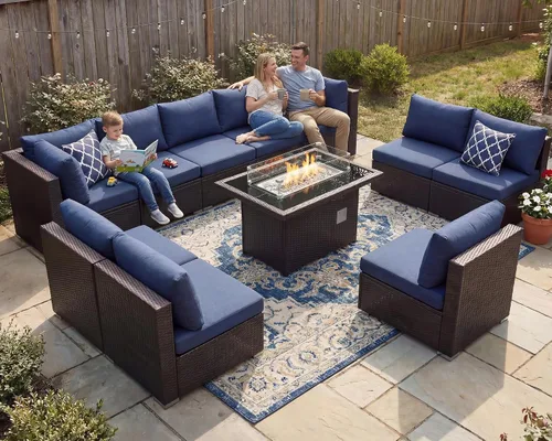 Vista 87 de NICESOUL Juego de muebles de patio de ratán extra grande con mesa para fogata de gas y propano, 29.3 pulgadas, respaldo alto, cómodos conversaciones