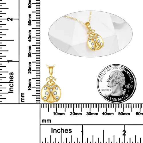 Vista 3 de KECHO Collar de mariquita de oro de 14 quilates para mujer, regalo de joyería de mariquita de oro real, 16 pulgadas + 2 pulgadas, Yellow Gold, Circón