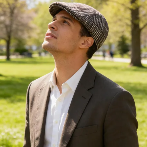 Vista 3 de Gorra de lana clásica de tweed de espiga para hombre, gorra plana Gatsby Ivy Cabbie Hat Medium