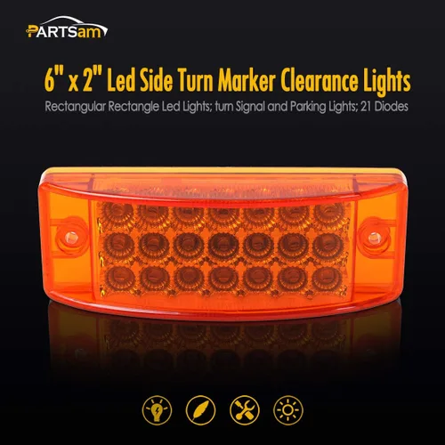 Vista 2 de Partsam 2 luces rectangulares ámbar de 6 pulgadas, 21 LED, señal de giro de 6 x 2, luces rectangulares de liquidación para remolque, camión