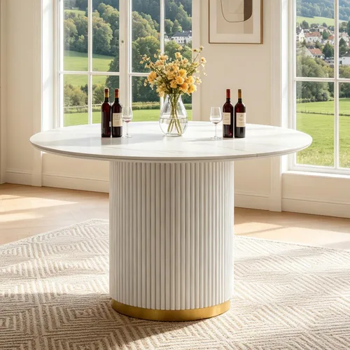 Vista 28 de SSLine 41.3 in Round Sintered Stone Dining Table for 4 Fluted Pedestal Base