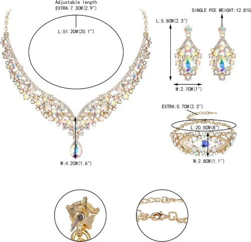 Vista 5 de EVER FAITH Elegantes juego de aretes de vidrio austriaco y collar en forma de V.