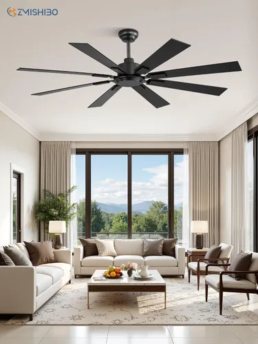 Vista 7 de Ventilador de techo de 62 pulgadas sin luz con control remoto, 8 aspas de motor CC reversible silencioso, 6 velocidades, temporizador, acabado Negro
