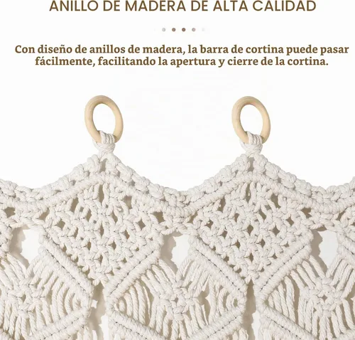 Vista 5 de Cortina bohemia de macramé con borlas, sauce, 1 panel de 79 x 35