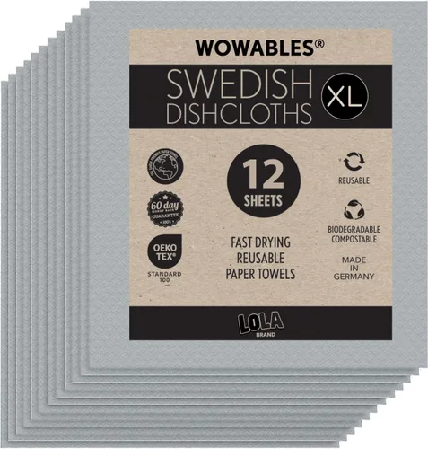 Vista 20 de Paños de cocina suecos para cocina XL, rollo de 30 hojas, biodegradables y compostables, paños de limpieza de toallas de papel reutilizables, 11 x