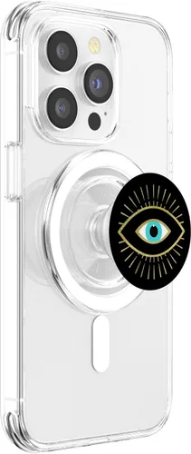 Vista 4 de PopSockets MagSafe PopGrip amarillo de mal de ojo negro para iPhone