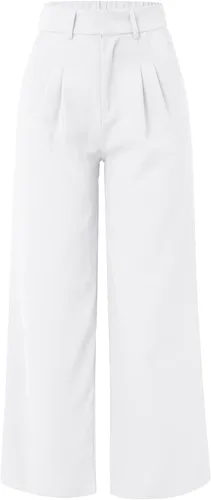 Vista 2 de YOLAI Pantalones de pierna ancha para mujer, pantalones casuales de cintura alta para trabajo, negocios, pantalones ligeros con bolsillos (blanco, L)