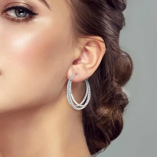 Vista 5 de Parmuz Aretes de plata de ley 925, aros grandes y grandes para mujer, aretes de aro torcidos ligeros con circonita cúbica, joyería hipoalergénica