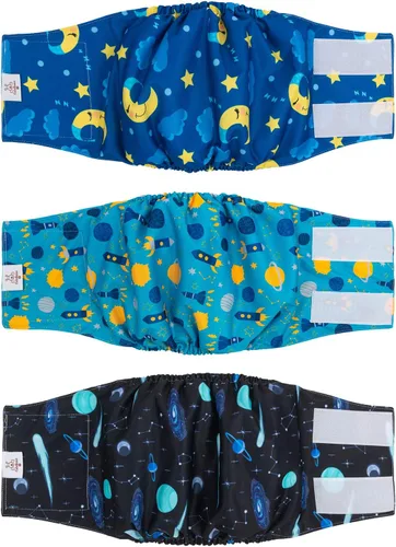 Vista 27 de CuteBone - Pañales lavables para perro macho, banda abdominal, paquete de 3 unidades, color negro, modelo DM54XS