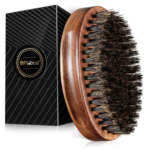 Vista 7 de BFWood Cepillo pequeño para barba de viaje, cerdas naturales de jabalí con madera de nogal negro