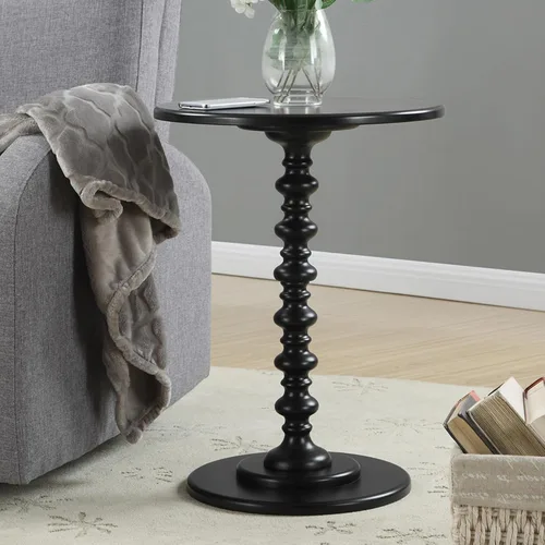 Vista 2 de Convenience Concepts Palm Beach Mesa de Husillo de 17.75" – Mesa auxiliar redonda tradicional para sala de estar, mesa auxiliar de madera maciza