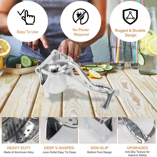 Vista 3 de Exprimidor de limón grande, exprimidor manual de frutas de aleación de aluminio, exprimidor de cítricos resistente para limones, naranjas, granadas